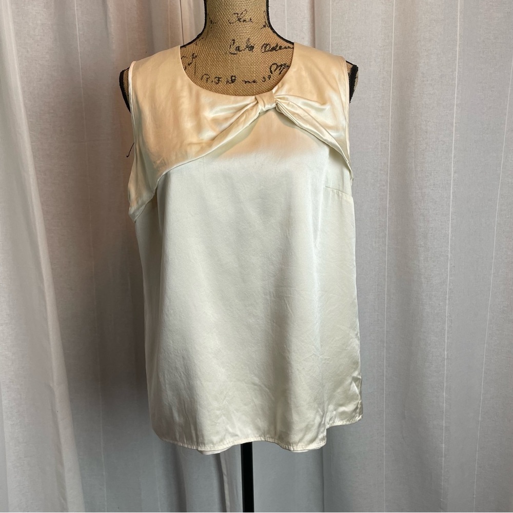 Kate Spade Silk Miki Blouse Top Ivory Bow Neckline Sleeveless Sz L